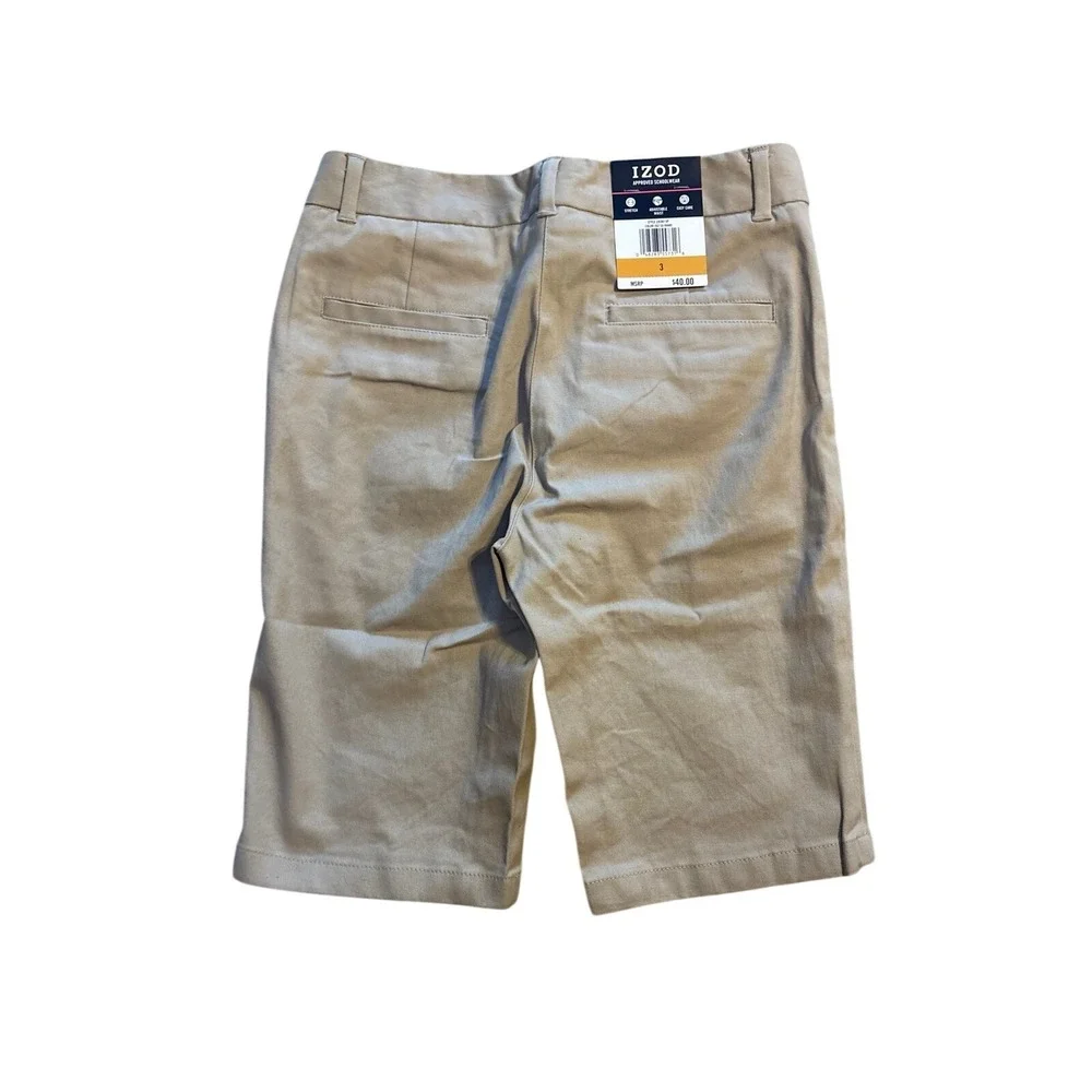IZOD Kids Khaki School‎ Uniform Shorts Adjustable Waist Stretch Size 3 (B24)